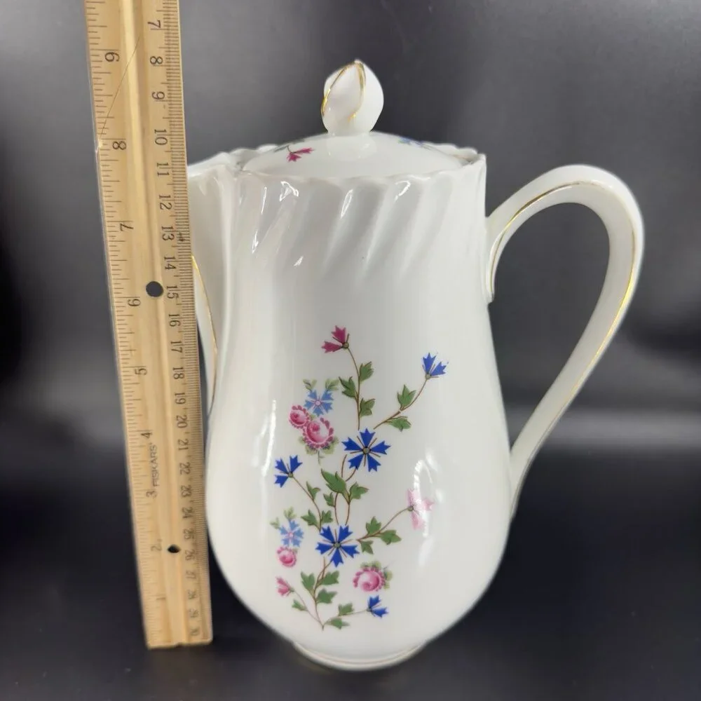 Louis Lourioux LE FAUNE Porcelain Teapot Carafe Coffee Pot France Floral Vintage